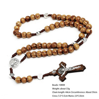 Collier de prière en bois fait main, perles de prière catholiques avec croix en bois et charme Vierge Marie pour hommes et femmes