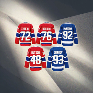 Custom <b>Men</b> Ice Hockey Jersey 100% Polyester V-Neck <b>Long</b> <b>Sleeve</b> Team Name Number Print OEM Service - Product Image 2