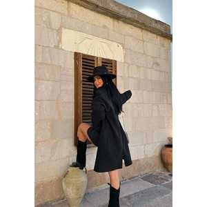 Abrigo de Piel para Mujer, Color Negro, con Cierre Cruzado, Estilo Formal, Talla Grande, para Invierno, Transpirable y Teñido - Product Image 1