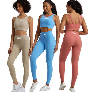 Costume de vêtements de yoga avec logo personnalisé femmes nues sens collants taille haute course en plein air beauté dos exercice tenue d'entraînement costume - Product Image 1