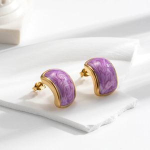 ต่างหูเม็ดกลมเคลือบทองทำจากสแตนเลสสตีลสีขาวทรงโดมไข่มุกของขวัญสำหรับผู้หญิง - Product Image 3