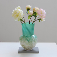 Vase à fleurs en verre, dégradé bleu-vert, corps rond, col étroit, pour arrangement floral à domicile, décoration, vente en gros