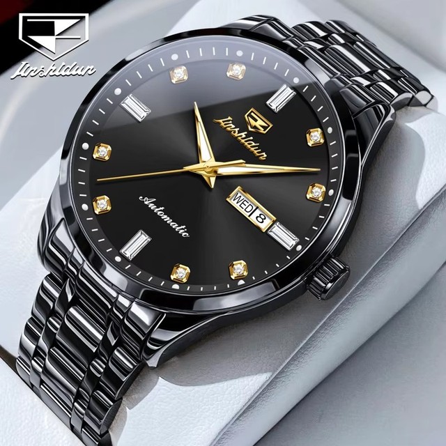 Jsdun 8841 Original Mechanical Dress Wristwatch Diamond Luxury Dual Calendar Watch Top Brand Waterproof Luminous Watches for Men