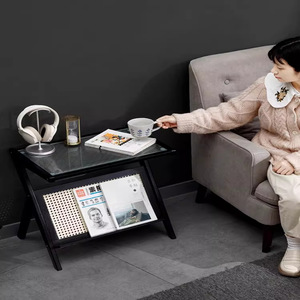 <b>Solid</b> <b>Wood</b> Coffee Table With Storage Japanese Style Modern Design Tempered Glass Top Small Apartment Use - Product Image 3