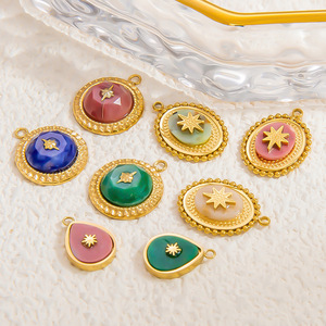 จี้สแตนเลสทรงดาวเรขาคณิตสไตล์โบฮีเมียน หินอาเกตธรรมชาติรูปทรงผสม สำหรับทำสร้อยคอ PJ91529A - Product Image 1