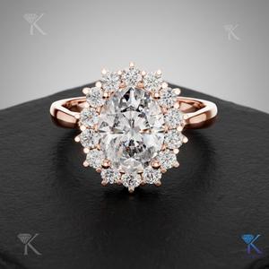 Anillo de compromiso de diamante ovalado cultivado en laboratorio, oro macizo, banda vintage festoneada con halo, joyería fina hecha a medida para mujer, venta al por mayor - Product Image 3