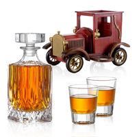 Ensemble de carafe à whisky en bois vintage en forme de voiture, carafe à vin en verre créative avec des tasses, à utiliser pour la décoration de bar à domicile