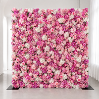 Panel Dinding Bunga Buatan Tangan Mawar Pink Hydrangea untuk Latar Belakang Panggung Pernikahan, Pajangan Acara, Hari Ibu, Natal, Grosir