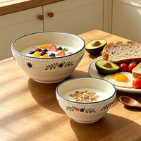 Bol en céramique vintage à motif floral, bord perlé, vaisselle pour petit-déjeuner et salade, pour la maison, l'hôtel, vente en gros