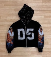 Sweat à capuche personnalisé avec strass, 100% coton, streetwear, fermeture éclair intégrale, sweat à capuche vintage, sweat à capuche imprimé, 500 g/m², sweat à capuche en molleton français, streetwear
