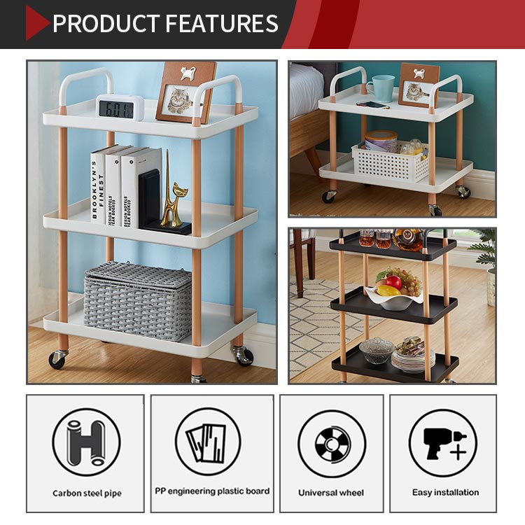 3 Tier Bathroom Kitchen Storage Cart With Wheels Plastic PP