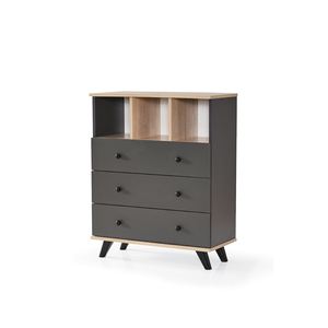 Commode de chambre moderne BABIL à 3 tiroirs et 3 étagères ouvertes, en chêne et métal, meuble de rangement modulaire, table de chevet pour salon - Product Image 5