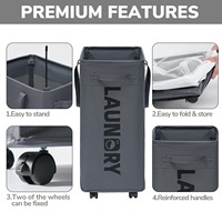 Panier à linge roulant 75L, grand panier à linge pliable en Oxford avec roulettes pour hôtel, maisons de retraite, rangement de vêtements