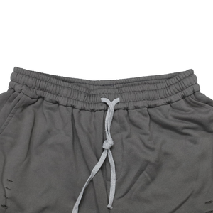 Shorts Bermuda déchirés gris pour hommes, taille mi-haute, cordon de serrage, couleur unie, logo frontal, en coton respirant, style tricoté - Product Image 5