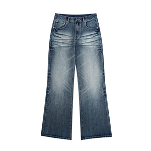 Pantalones Micro Acampanados Estilo Americano, Primavera-Verano 2025, <span class=keywords><strong>Jeans</strong></span> Versátiles para Hombre, Holgados, Ajustados, Desgastados, Fabricados en Mezclilla - Product Image 1