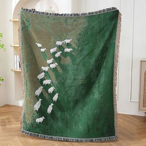 Woven Throw <b>Blanket</b> Cotton Polyester Jacquard Fringe Sofa Cover Reversible Tapestry Camp <b>Picnic</b> Rug Carpet - Product Image 1