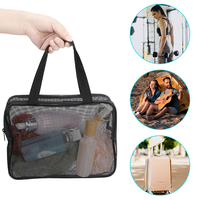 Sac de douche en maille avec logo personnalisé sac de douche en maille noir portable sac de rangement de toilette pour dortoir sac de douche en maille fourre-tout pour salle de bain