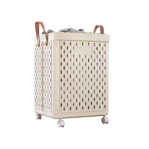 Plastic Collapsible Dirty Clothes Basket Folding Laundry Basket for Narrow Space Light Durable Basket With Wheel a Lid BT-403 - Product Image 2