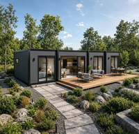 Casa Modular de 3 Dormitorios, Casa Prefabricada de Acero con Terraza, 2 Baños, Cocina, Sala de Estar, Proyecto Residencial