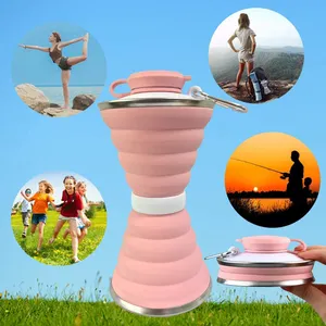 2023 New Collapsible Portable Water Bottle Plastic Folding Sport Cup Outdoor 500ml Foldable Silicone Drinking Water Bottle