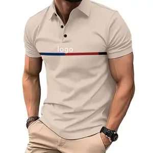 T-shirt polo rayé pour hommes Vente en gros Polos en polyester T-shirts polo de golf pour hommes Manches courtes Impression de logo personnalisé imprimé