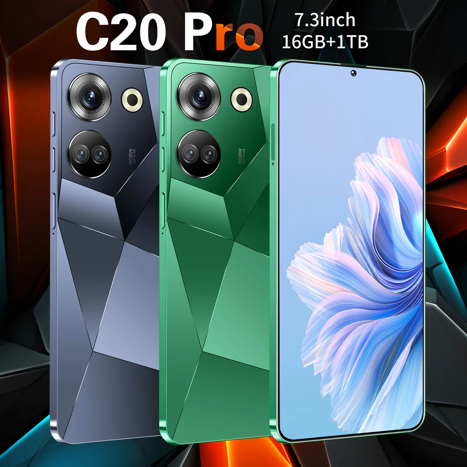 2024 Última Listagem C20Pro Telefone Inteligente Face ID Tela Grande Espera Longa Dual SIM Celular 4G 5G Quick Charge Gaming Phone