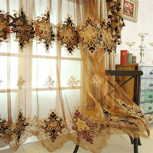 Venta al por mayor diseño especial de lujo estilo europeo trabajo a mano 3D bordado transparente gasa cinta encaje cortina telas - Product Image 3