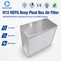 H13 HEPA Tiefgefalteter Box-Luftfilter 605x605x292mm (23,8x23,8x11,5 Zoll) Aluminiumrahmen für HVAC-Belüftungssysteme