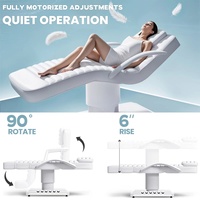 Table de beauté professionnelle blanche, réglable en hauteur, avec dossier et repose-jambes, lit de massage électrique avec télécommande et boutons LED à commande au pied
