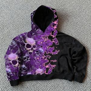 Hoodie Homme Oversize Personnalisé avec Impression DTG Totale Motif Crâne, Style Streetwear Vintage Délavé et Vieilli, Épaules Tombantes - Product Image 1