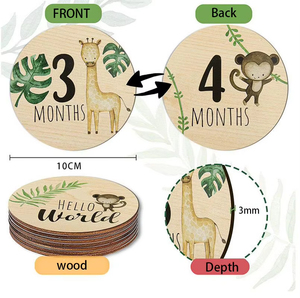 Tarjetas de hitos mensuales para bebés con temática de animales de madera, tarjetas conmemorativas ecológicas, accesorios de fotografía para recién nacidos - Product Image 4