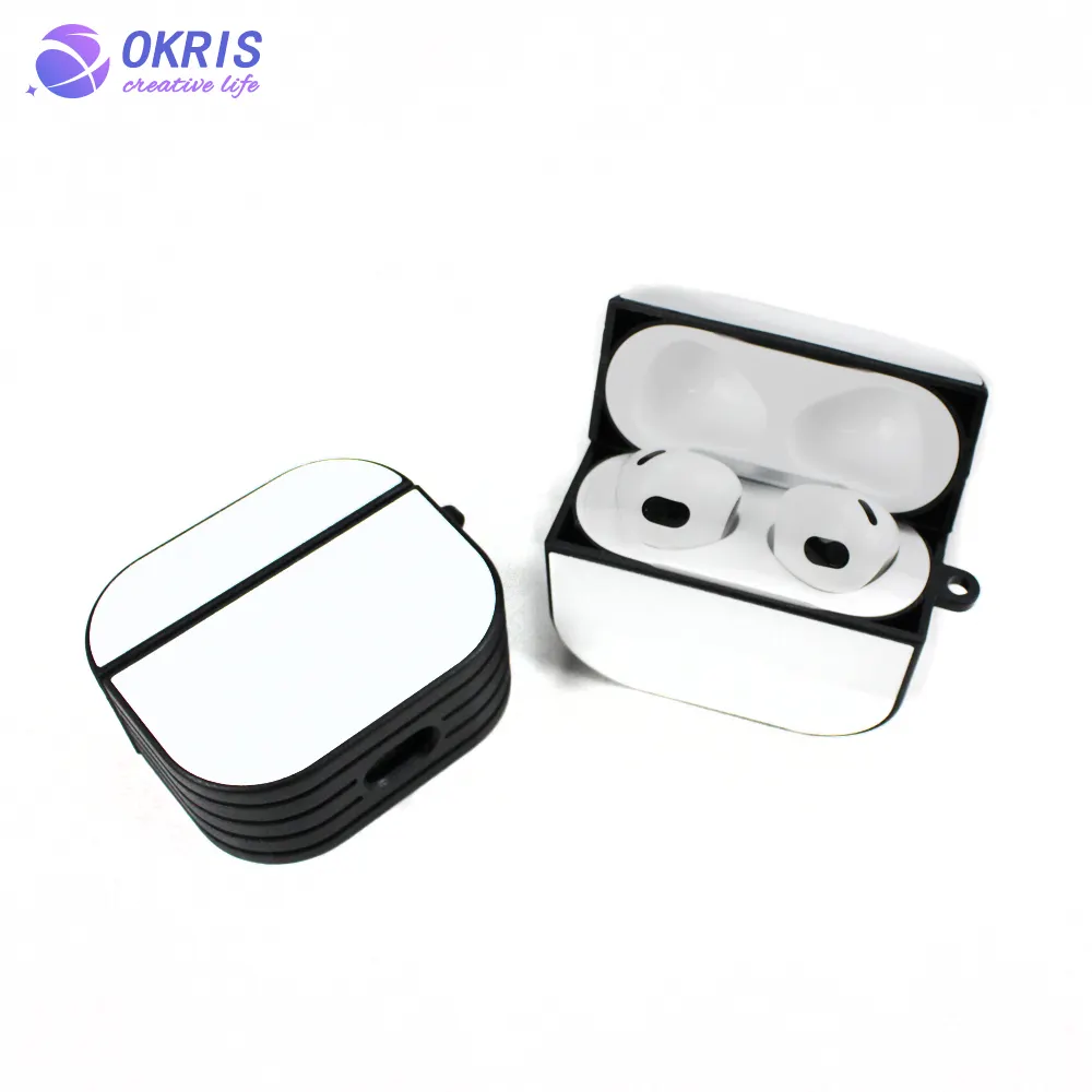 Sublimation Hard Plastic Blanks Case Cover For AirPods Personalized Earphone Cases with Blank Metal Inserts