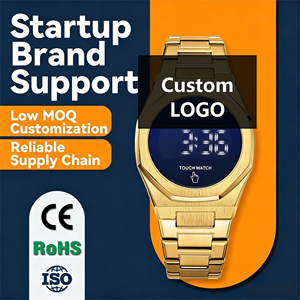 นาฬิกาดิจิตอลหน้าจอสัมผัสสำหรับผู้ชาย จอแสดงผล LED ตัวเรือนเหล็กทรงเรขาคณิต สายแบบกำไล สไตล์มินิมอล - Product Image 4