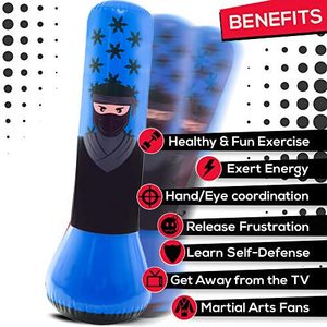Sac de frappe gonflable Ninja pour enfants, sac de frappe rebondissant, jouet d'entraînement de boxe et de karaté pour les 3 à 7 ans, cadeau pour la gestion de la colère - Product Image 2