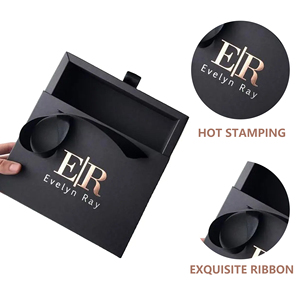 Op maat gemaakte luxe cadeauverpakkingen voor sieraden, met lint en handvat, bedrukt logo, hete folie bedrukking, zwart. - Product Image 3