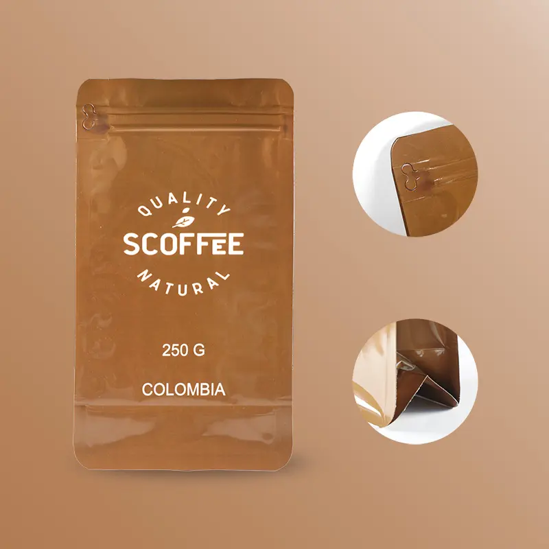 Borsa da caffè con Logo personalizzato in fabbrica con fondo piatto sacchetto di caffè in grani con valvola per tè in polvere