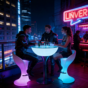 Mesas de barra de luz LED Huel portátiles, sillas para Patio al aire libre, muebles de plástico decorativos para restaurantes, cafeterías, eventos - Product Image 5