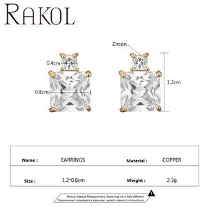 Rakol ต่างหูเพทายสี่เหลี่ยมลูกบาศก์ EP5360แฟชันสีฟ้าอ่อนเครื่องประดับสำหรับงานแต่งงานเพทายสีฟ้าสวยงาม - Product Image 6