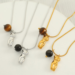 Collar con colgante de animales de estilo europeo, cadena de piedra Natural de acero inoxidable, joyería de fiesta para mujer XL169 - Product Image 3