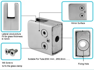 Stainless Steel Square Shape Wall Mounted Glass Clamp Glass Clip