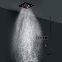 Robinet suspendu de salle de bain noir mat monté au plafond 320*320mm mitigeur de douche Led pluie pulvérisation ensemble de douche Thermostat