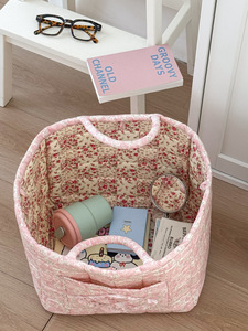 Panier à collation pliable léger en coton floral, panier de rangement à imprimé floral doux pour panier à linge, sac de courses pliable - Product Image 6