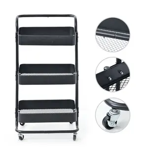 Kitchen Trolley Storage Carts With Basket Metal Trolley For Bathroom Home Folding Kitchen Service Cart Trolley With Wheels