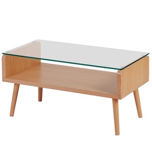 Mesa de centro de madera con tapa de cristal, muebles de madera maciza para sala de estar con espacio de almacenamiento, diseño moderno y minimalista - Product Image 5
