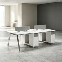 Poste de travail moderne pour 4 personnes avec armoire de rangement indépendante et pieds en métal en forme de A pour espace de travail des employés