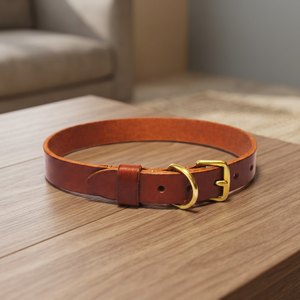 Collier pour chien en cuir de chêne massif avec options de gravure personnalisée, approvisionnement en gros pour chats et chiens de Divine International - Product Image 1