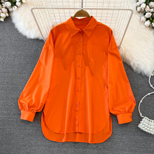 Women's Trendy Long Sleeve Blouse - Loose Fit Diagonal Buckle Tunic Top For Casual Wear