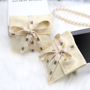OEM/ODM Organic Cotton Canvas <b>Envelope</b> Bag Custom Logo Screen Printed Rings Bracelet <b>Gift</b> Cotton Dust Pouch with Bow - Product Image 4