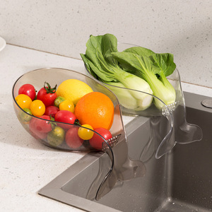 Clear Plastic Drain Basket For Kitchen Sink Fruit Vegetable Washing Storage Colander Strainer Pet Material Hand Wash Only - Product Image 1