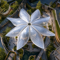Auvent d'atrium monocouche en ETFE, forme de pétale, structure radiale en acier, haute transmission lumineuse, toit de centre commercial sur mesure